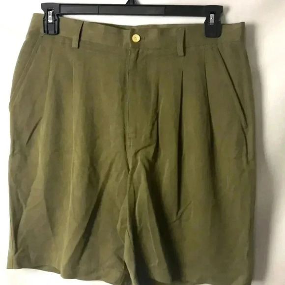 CARIBBEAN MENS SZ 33 100% SILK SHORTS OLIVE GREEN - Picture 1 of 13